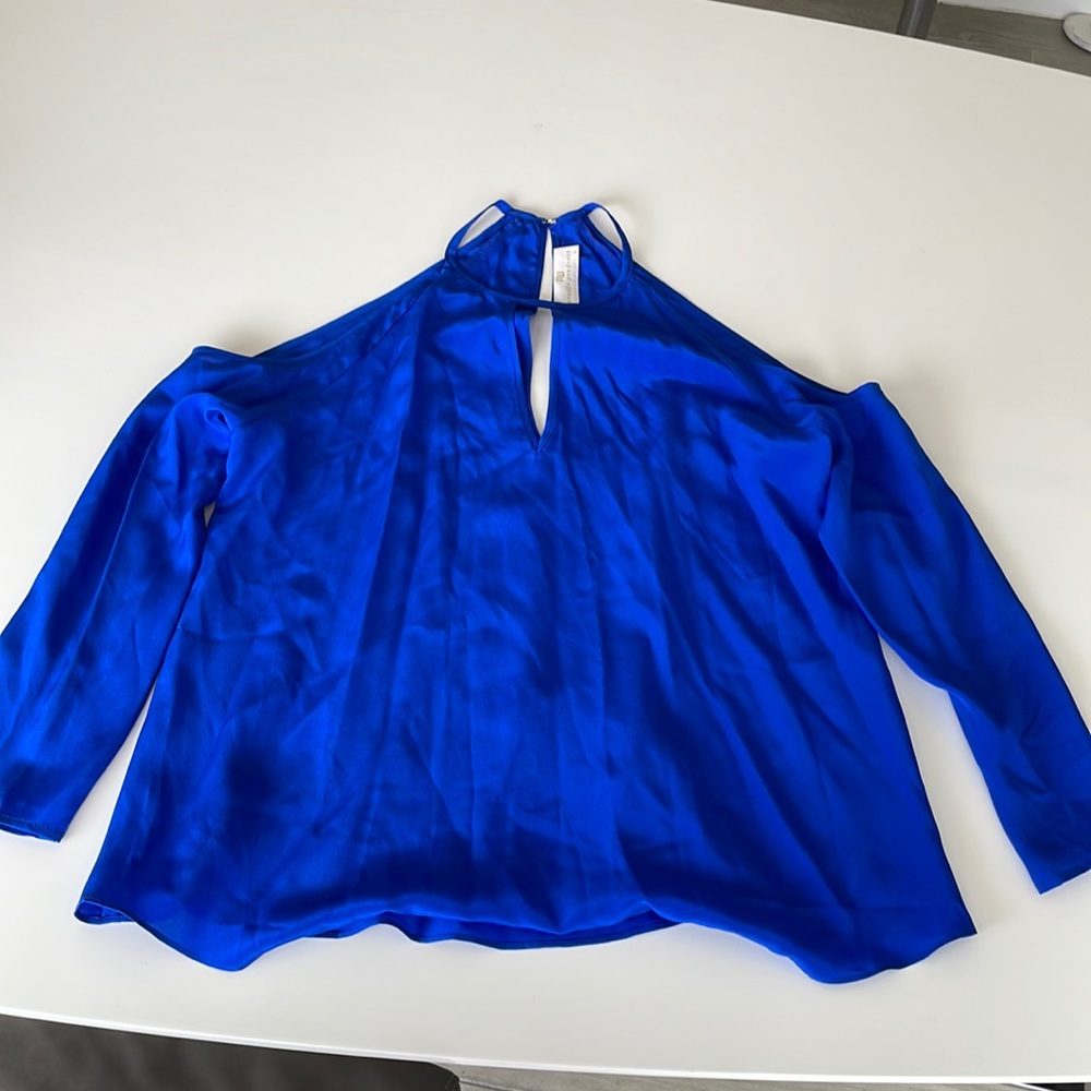Amanda Uprichard royal blue open shoulder blouse NWOT